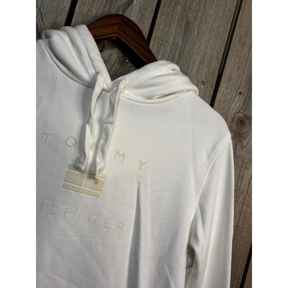 Tommy Hilfiger Mens Cream White Embroidered Logo Hoodie Sweatshirt M XW02083-100